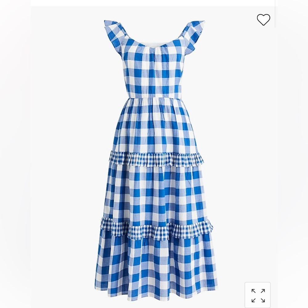 J. Crew Factory Blue and White Gingham Midi Dress